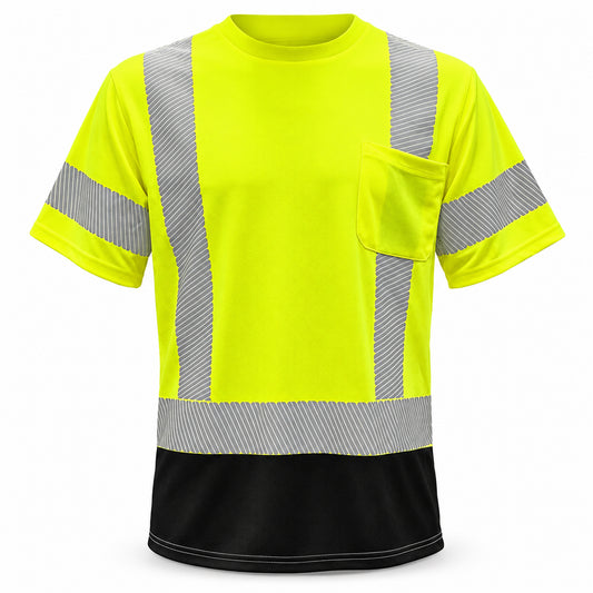 Hi-Vis Class 3 Reflective Safety Shirt - Hi-Vis Green with Black Bottom