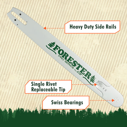 FORESTER Professional Sprocket Nose Chainsaw Bar For Small Husqvarna Chainsaws - K095 Mount