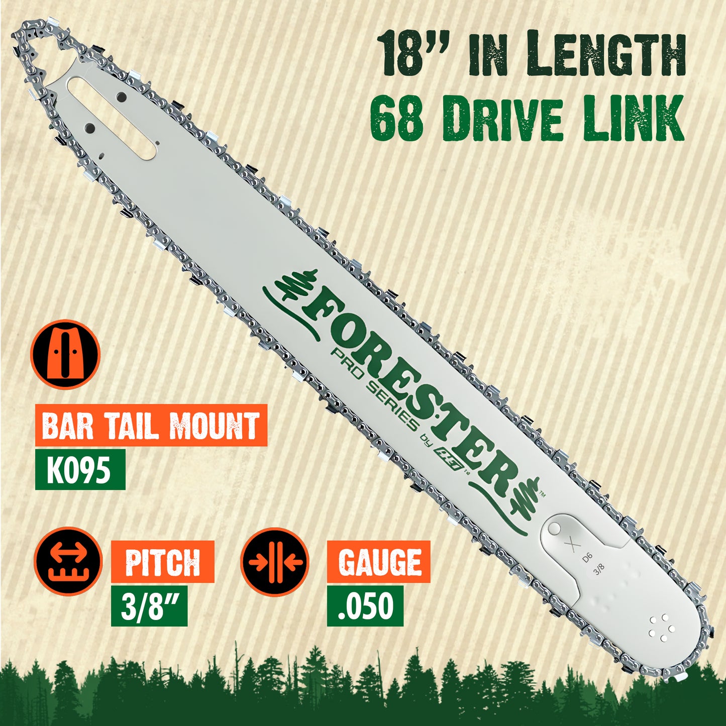 FORESTER Professional Sprocket Nose Chainsaw Bar For Small Husqvarna Chainsaws - K095 Mount