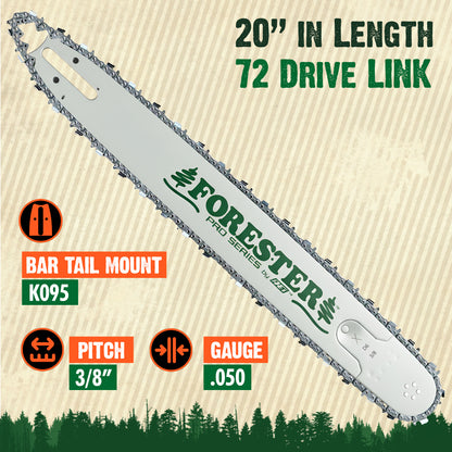 FORESTER Professional Sprocket Nose Chainsaw Bar For Small Husqvarna Chainsaws - K095 Mount