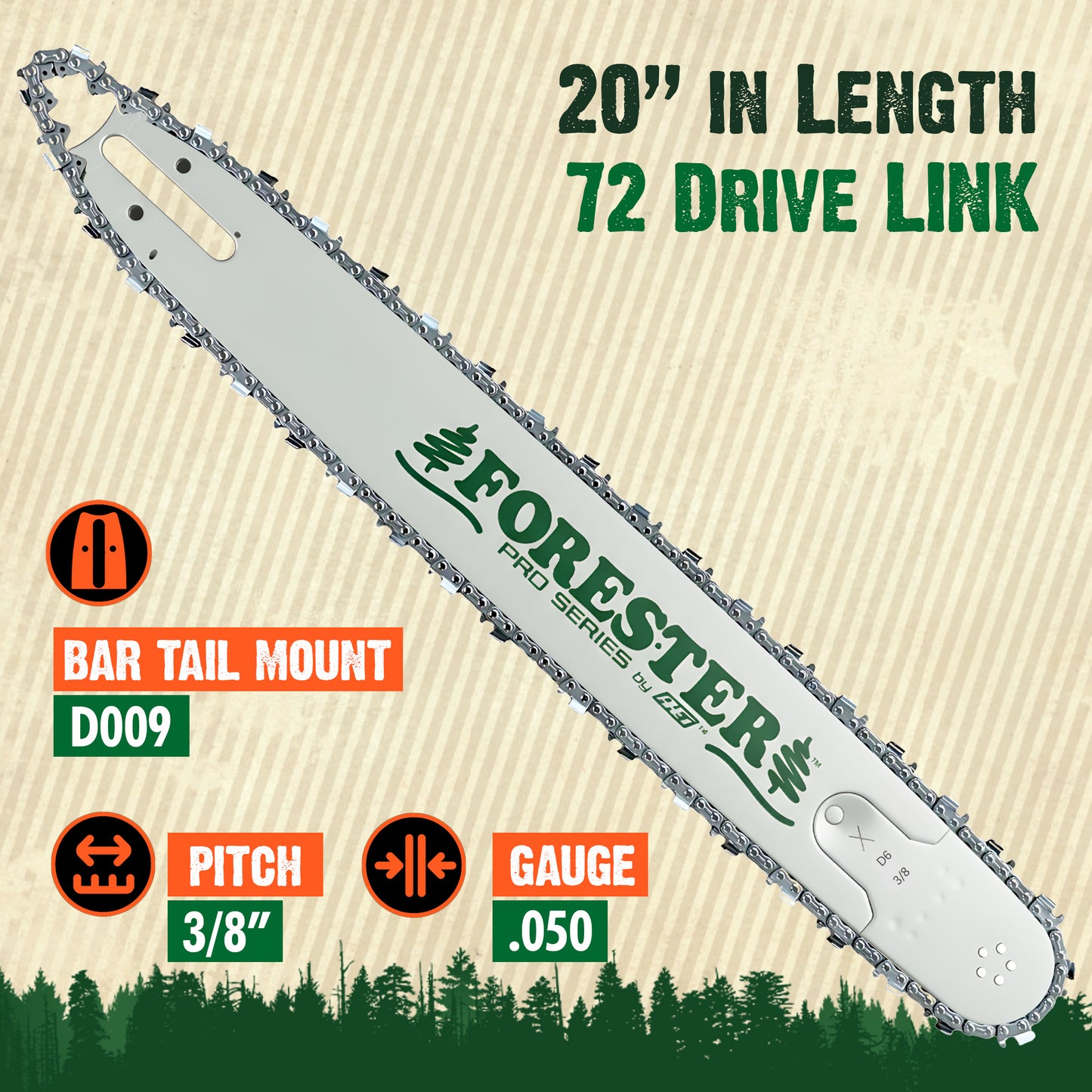 FORESTER Professional Sprocket Nose Chainsaw Bar For Large Husqvarna Chainsaws - D009 Mount