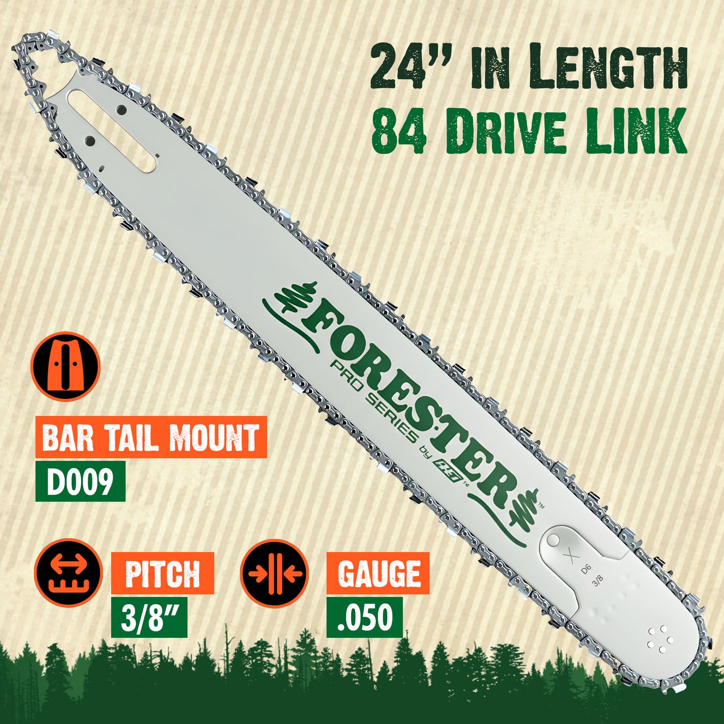 FORESTER Professional Sprocket Nose Chainsaw Bar For Large Husqvarna Chainsaws - D009 Mount