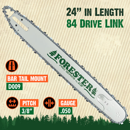 FORESTER Professional Sprocket Nose Chainsaw Bar For Large Husqvarna Chainsaws - D009 Mount