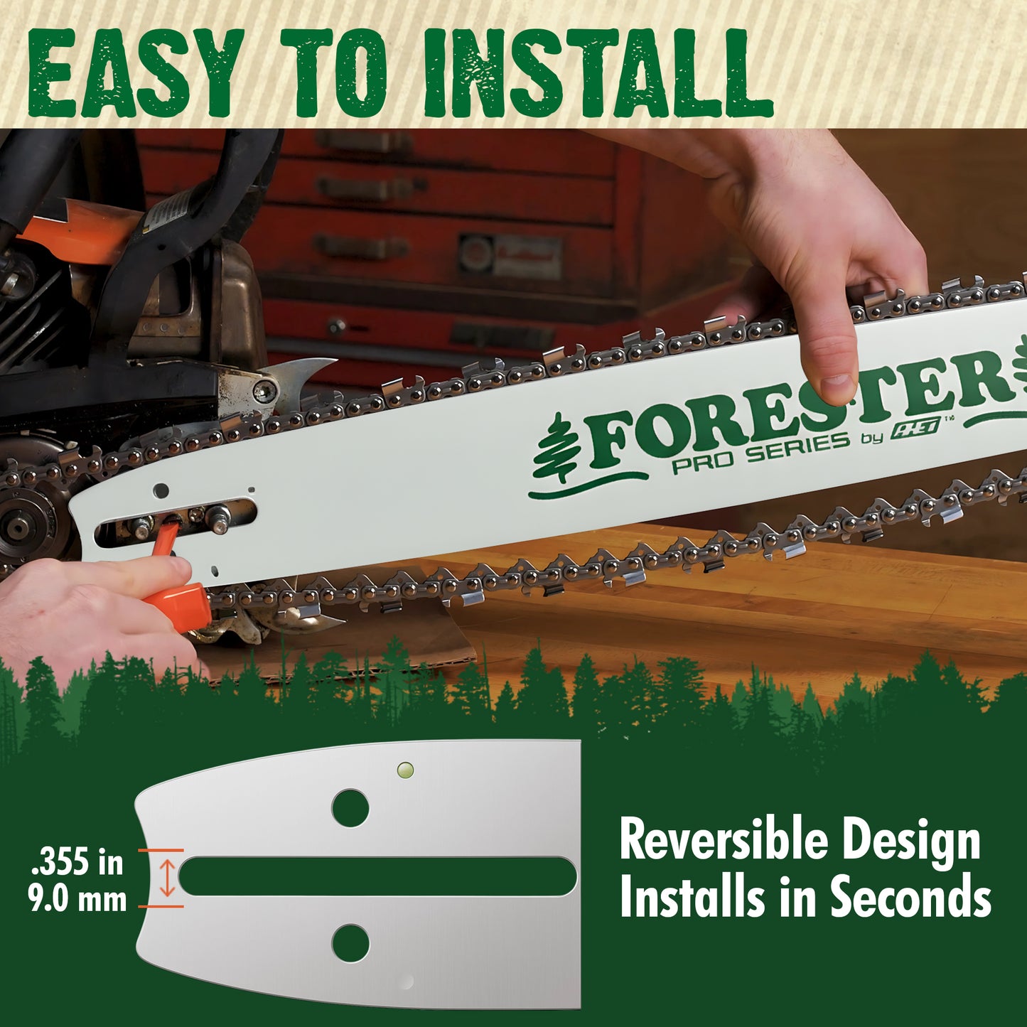 FORESTER Professional Sprocket Nose Chainsaw Bar For Large Husqvarna Chainsaws - D009 Mount