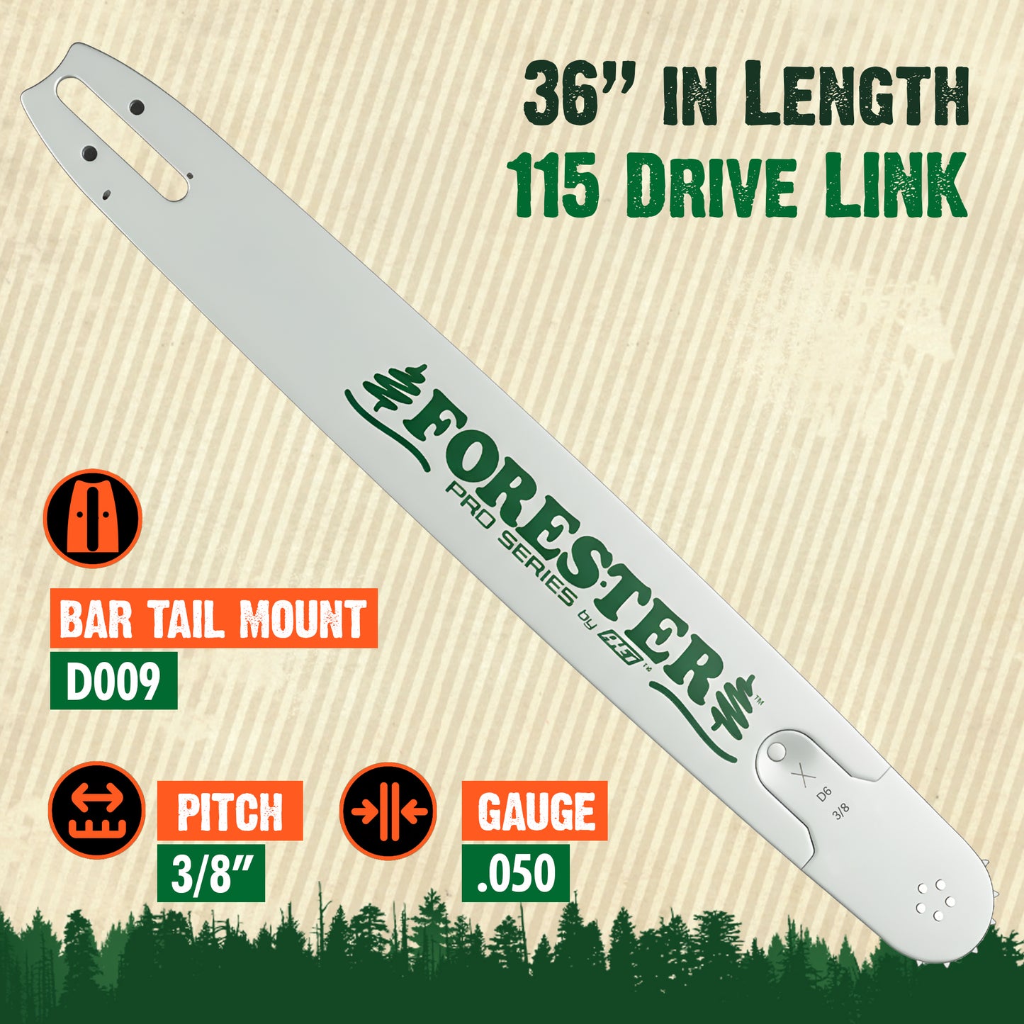 FORESTER Professional Sprocket Nose Chainsaw Bar For Large Husqvarna Chainsaws - D009 Mount