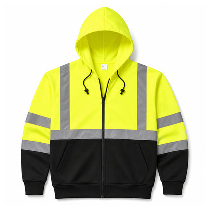 High Visibility Reflective Class 3 Zippered Hooded Sweatshirt