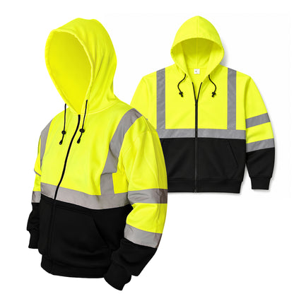High Visibility Reflective Class 3 Zippered Hooded Sweatshirt