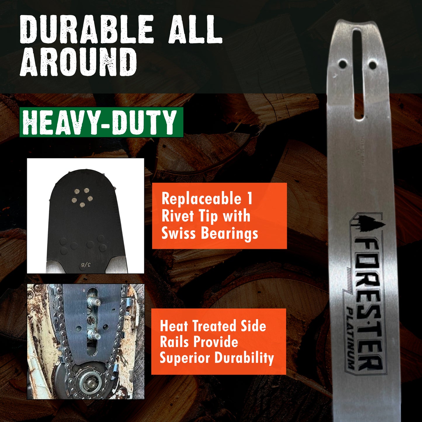 Forester Platinum Replacement 25" Chainsaw Guide Bar & Chain for Stihl - 3/8” Pitch - .050 Gauge - D025 Mount - 84 Drive Link