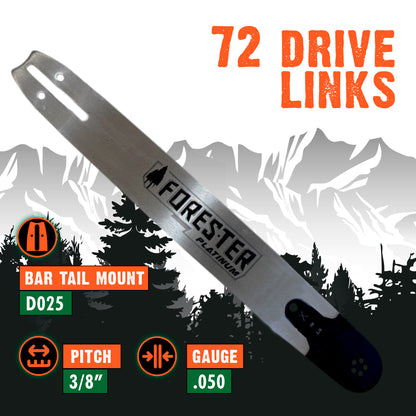 Forester Platinum Replacement 20" Chainsaw Guide Bar & Chain for Stihl - 3/8” Pitch - .050 Gauge - D025 Mount - 72 Drive Link