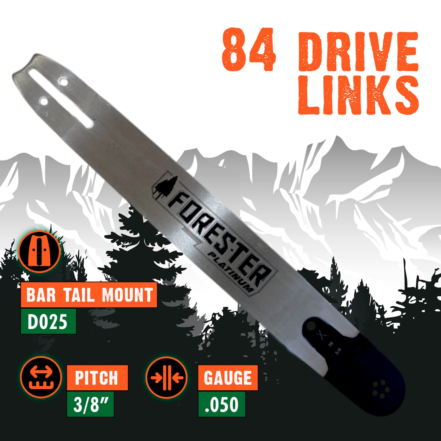 Forester Platinum Replacement 25" Chainsaw Guide Bar & Chain for Stihl - 3/8” Pitch - .050 Gauge - D025 Mount - 84 Drive Link