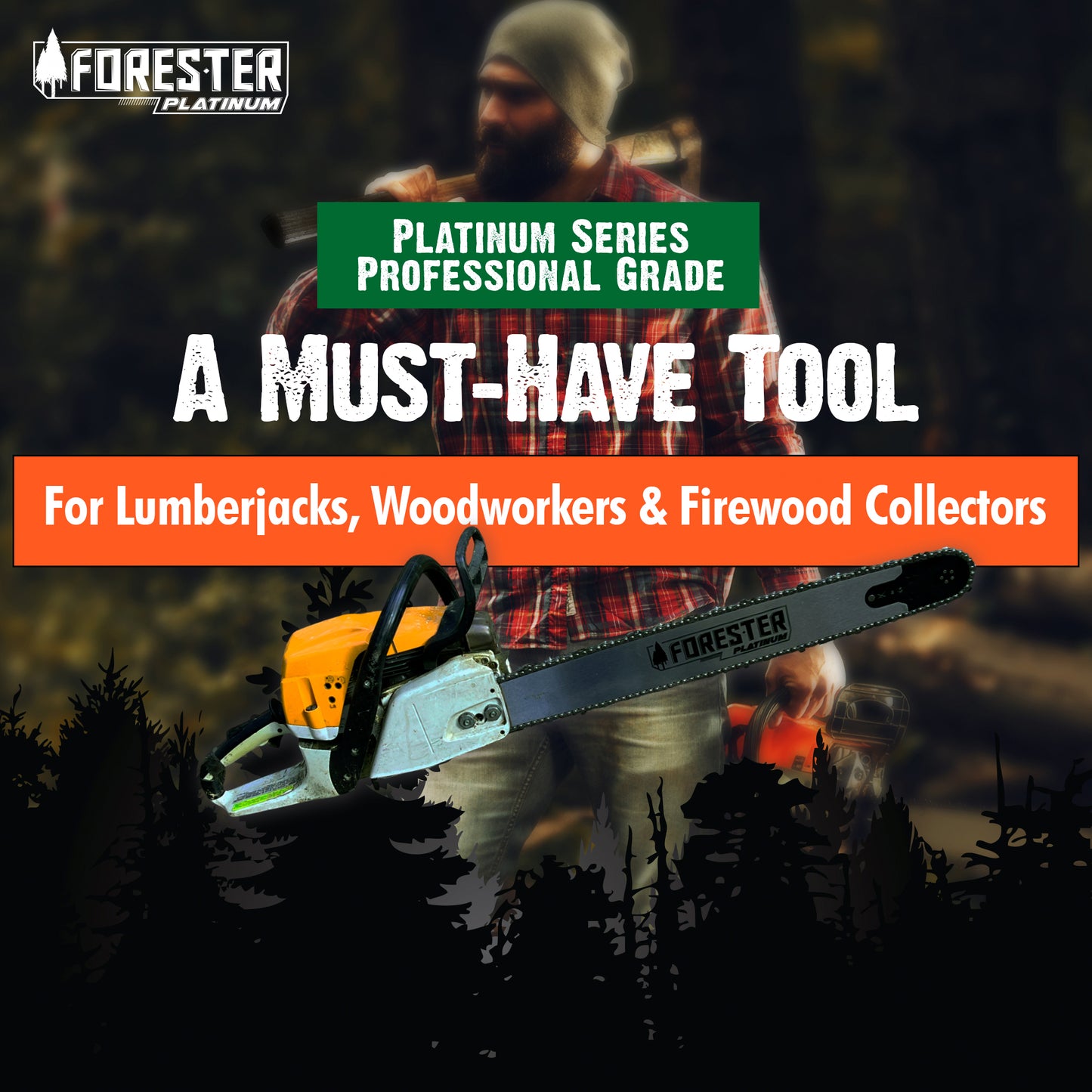 Forester Platinum Replacement 25" Chainsaw Guide Bar & Chain for Stihl - 3/8” Pitch - .050 Gauge - D025 Mount - 84 Drive Link