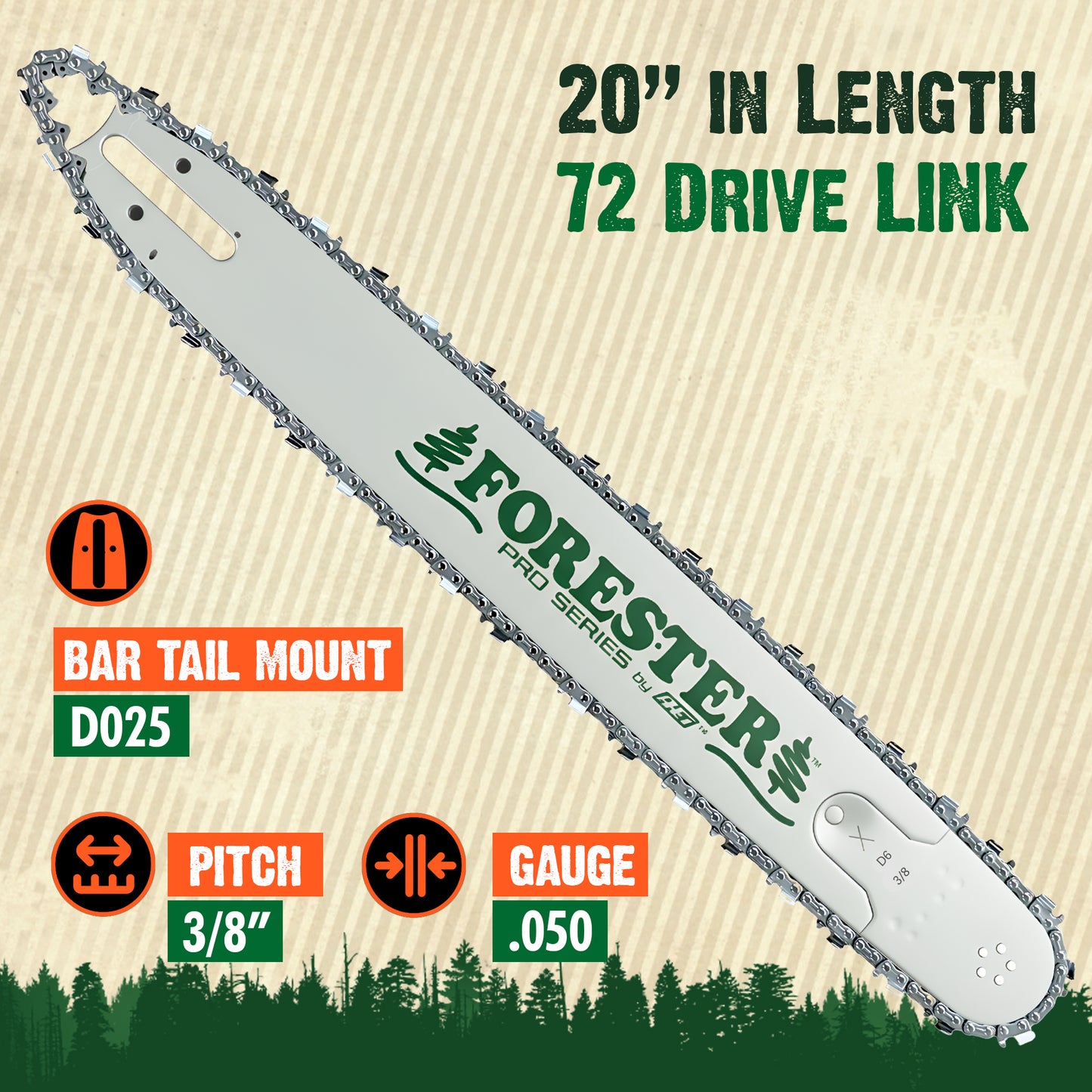 FORESTER Professional Sprocket Nose Chainsaw Bar For Stihl Chainsaws - D025 Mount