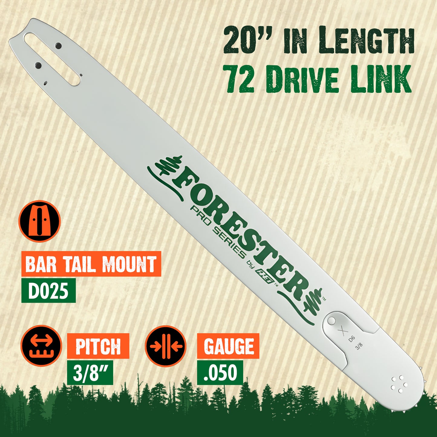 FORESTER Professional Sprocket Nose Chainsaw Bar For Stihl Chainsaws - D025 Mount