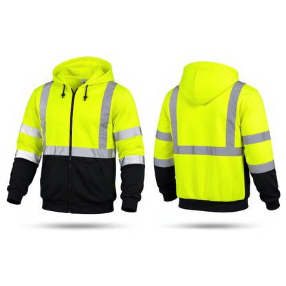High Visibility Reflective Class 3 Zippered Hooded Sweatshirt