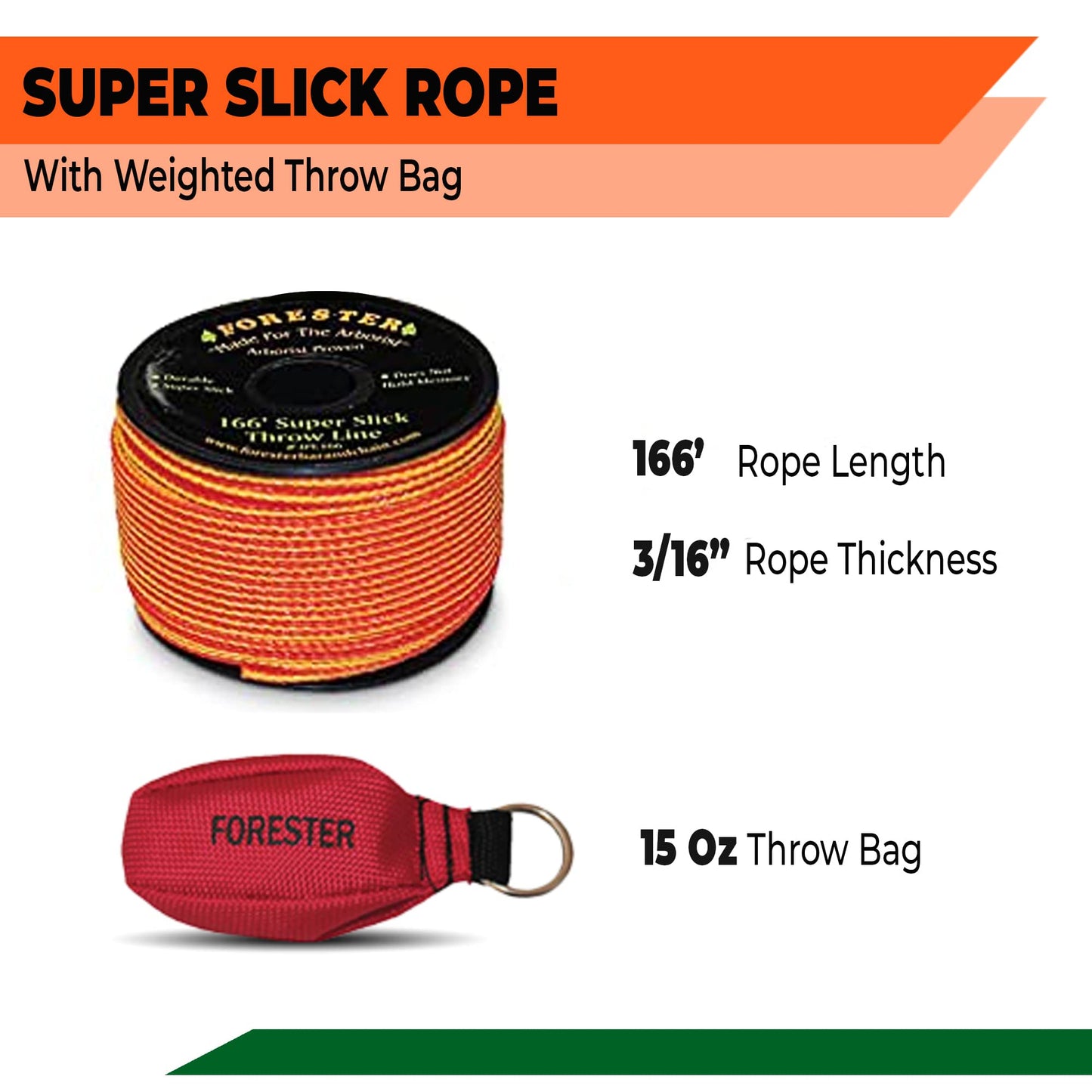 FORESTER Arborist Throw Line Kit - Ultra Slick 100% Polyester Rope with Weigh...