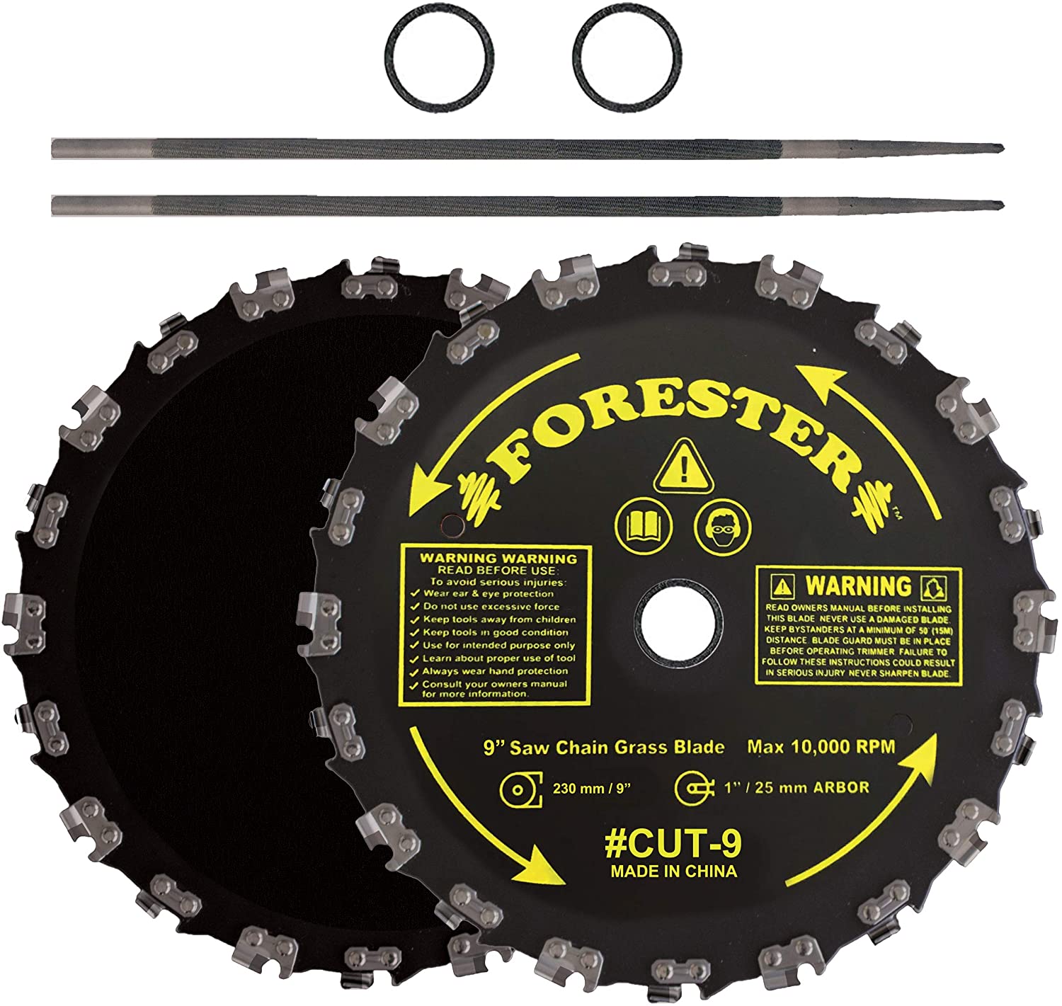 Forester Chainsaw Tooth 9" Brush Blade With 3/16" Round File 2 Piece Bundle, 2-Pack (2 Blades, 2 Files)