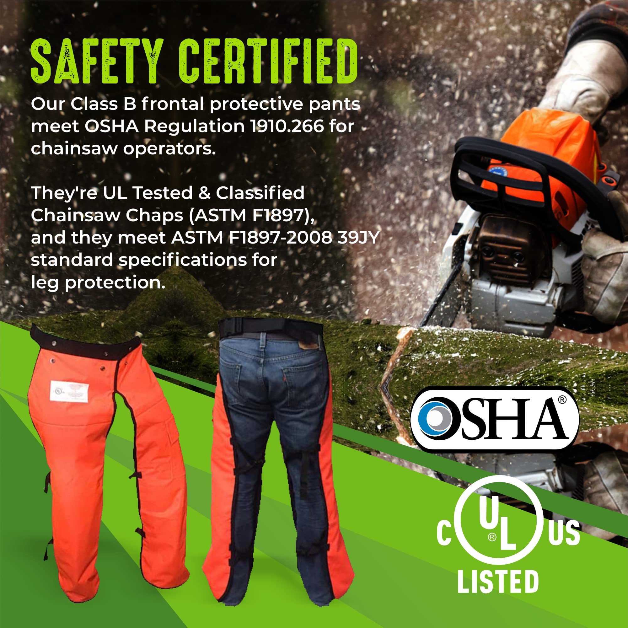 MGP Supply Durable Chainsaw Safety Chaps with Pocket  Adjustable Belt