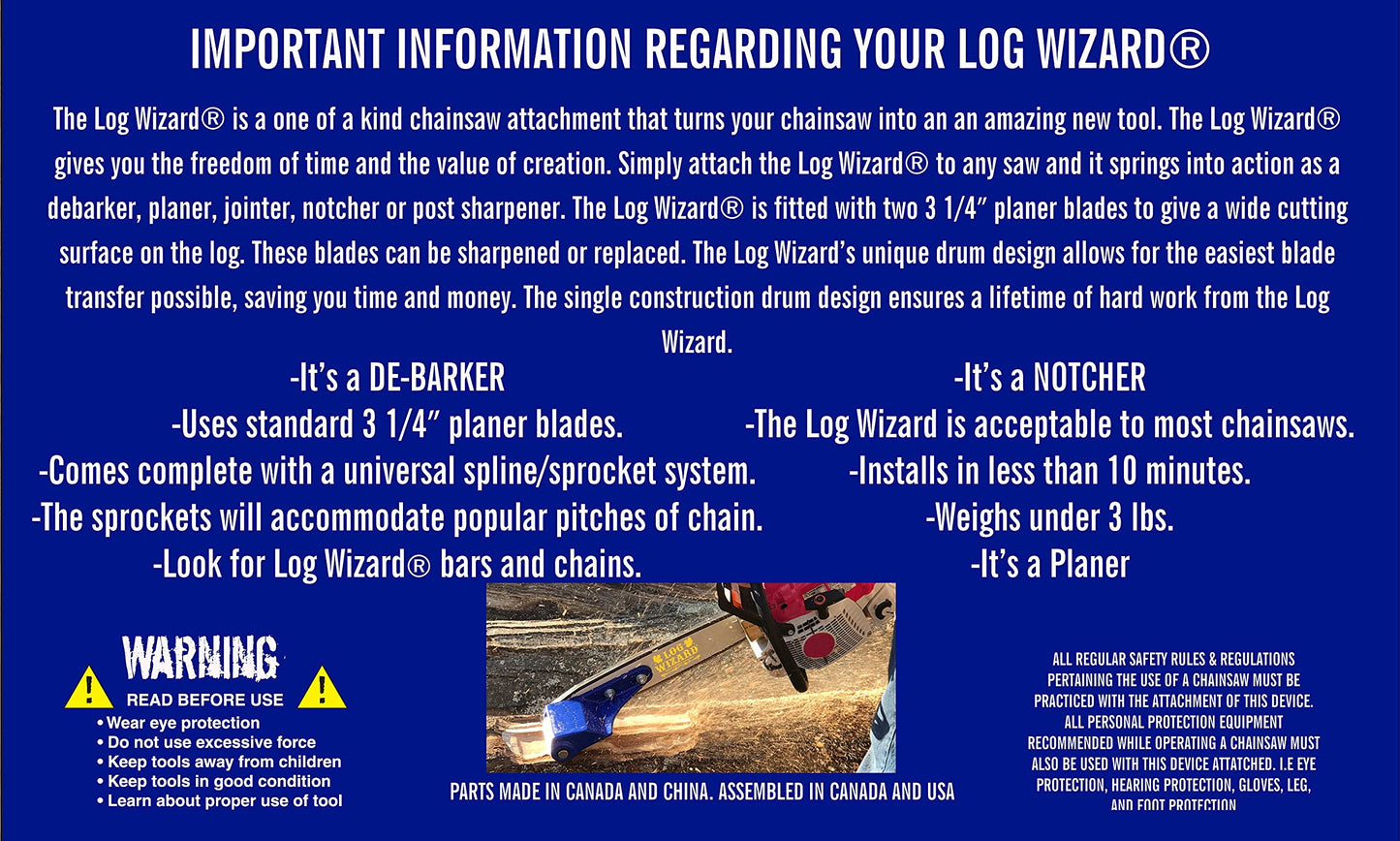The Original Log Wizard Debarking Tool - Chainsaw De-Barker Multisaw Attachment
